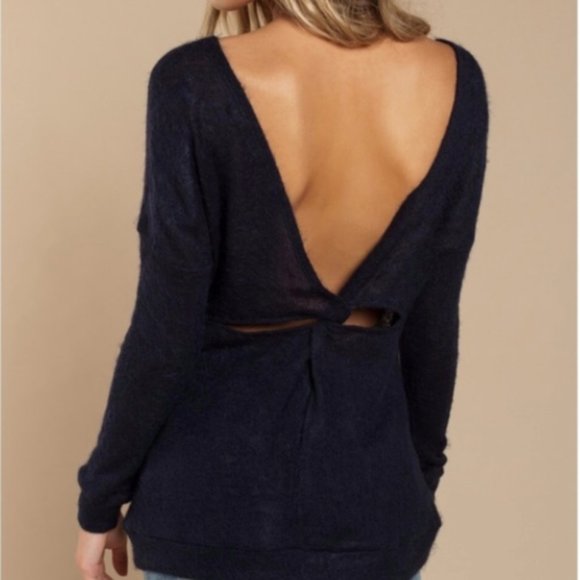 Tobi Sweaters - TOBI Twist Me Around Navy Tunic Top—LARGE